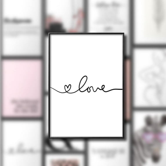 Love Typography Poster, Minimalist Hand Lettering Wall Art Home Decor, 24x36 UNFRAMED