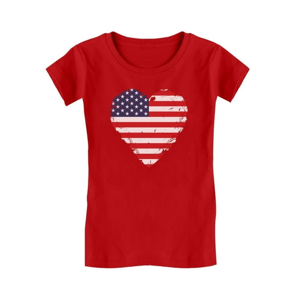 Love USA 4th of July Tstars Girls' Fitted T-shirt - American Heart Flag Design - Perfect Independence Day Gift for Patriotic Young Girls - Toddler Kids Holiday Apparel - 4T Red
