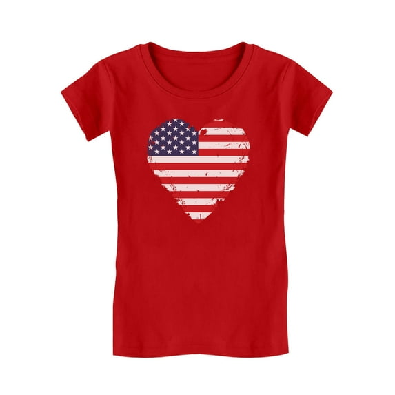 Love USA 4th of July Tstars Girls' Fitted T-shirt - American Heart Flag Design - Perfect Independence Day Gift for Patriotic Young Girls - Toddler Kids Holiday Apparel - 4T Red