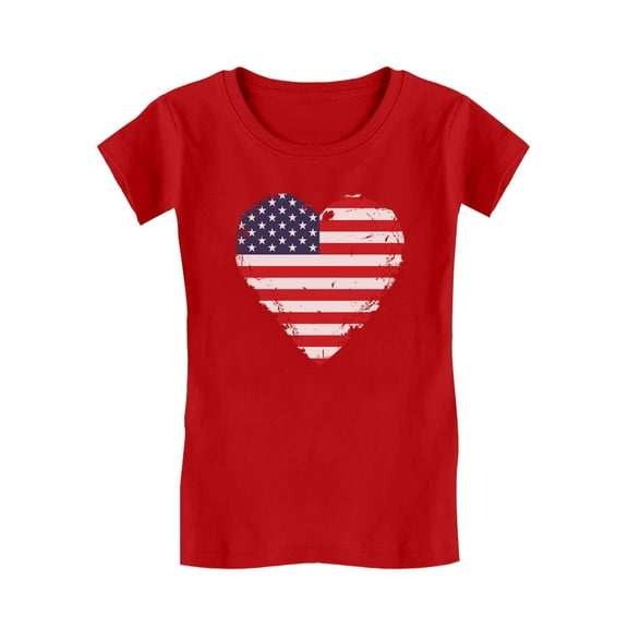 Love USA 4th of July Tstars Girls Fitted T-shirt - American Heart Flag Graphic Tee - Ideal Independence Day Gift for Patriotic Young Girls - Kids Holiday Apparel - M (7-8) Red