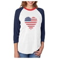 thumbnail image 1 of Love USA 4th of July Tstars Women's Baseball Jersey Shirt - Patriotic American Heart Flag Design - Perfect Independence Day Gift - 3/4 Sleeve Raglan Tee - Medium Blue/White/Red, 1 of 6