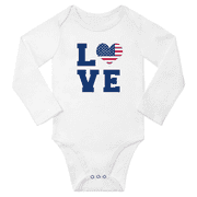 Love USA Heart Flag Baby Long Slevve Romper (White, 18-24 Months)