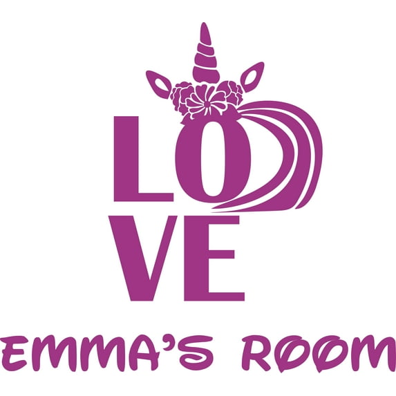 Love Unicorn Sparkle Horn Rainbow Customized Wall Decal - Custom Vinyl Wall Art - Personalized Name - Baby Girls Boys Kids Bedroom Wall Decal Room Decor Wall Stickers Decoration Size (20x20 inch)
