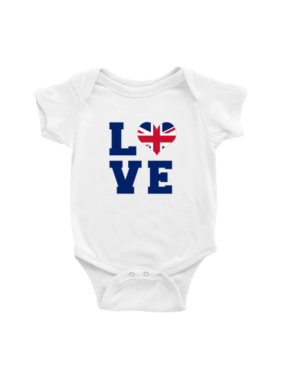 Love United Kingdom Flag Heart Cute Baby Clothes (White, 12-18 Months)