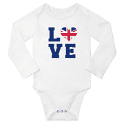Love United Kingdom Heart Flag Baby Long Slevve Bodysuits (White, 6-12 Months)
