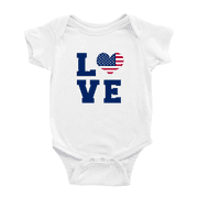 Love United States Flag Heart Cute Baby Romper (White, 0-3 Months)
