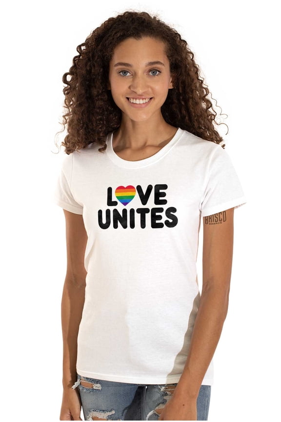 Love Unites Gay Pride Rainbow Heart Womens Fitted Plus Size Graphic Tee Brisco Brands 2X