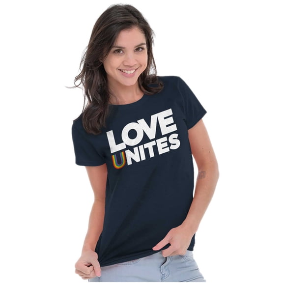 Love Unites Upside Down Rainbow Womens Fitted Plus Size Graphic Tee Brisco Brands 2X