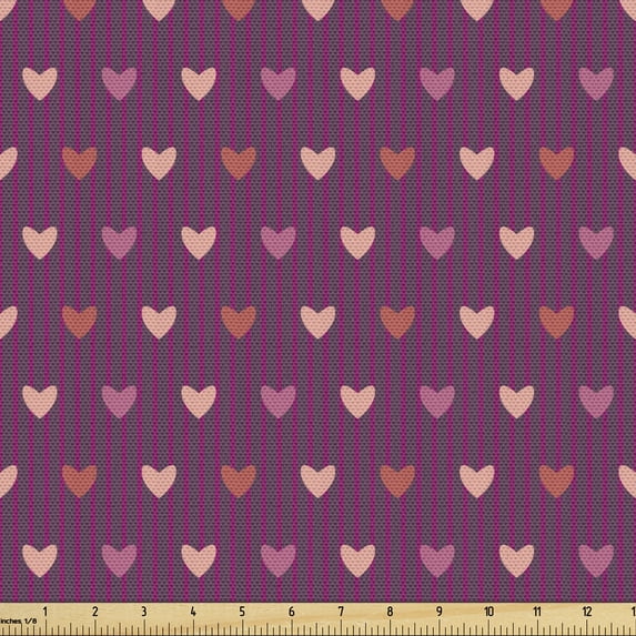 Love Upholstery Fabric by the Yard, Valentines Day Heart Shapes Lovers on Vertical Stripes Repetition, Decorative Fabric for DIY and Home Accents, Dark Magenta and Multicolor by Ambesonne