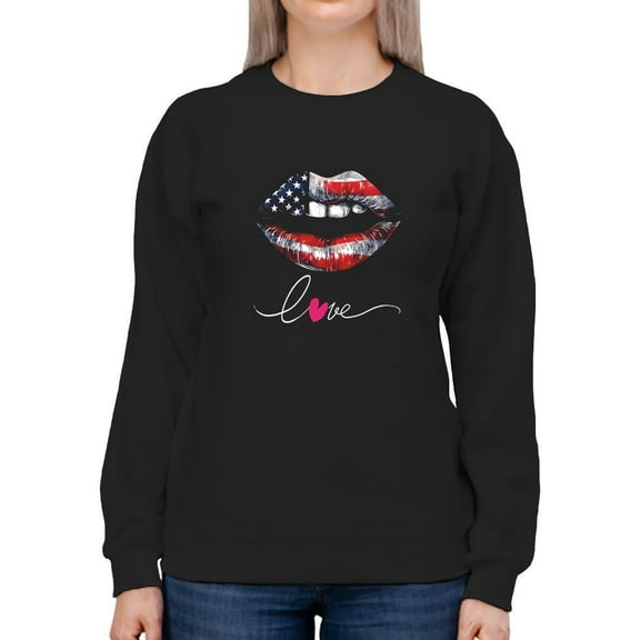 Love Usa Flag Lips Sweatshirt Women's -SmartPrintsInk Designs