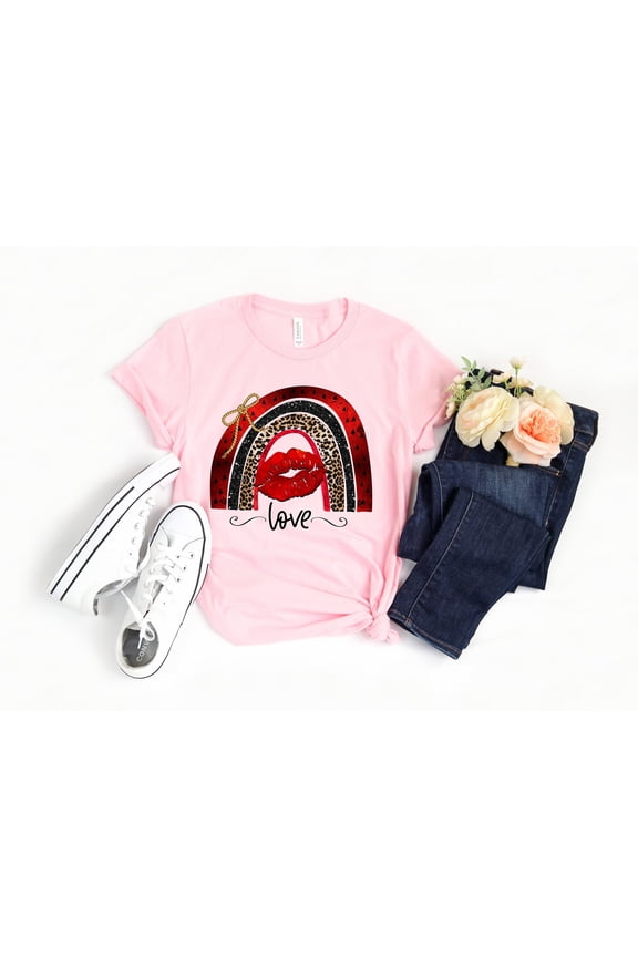 Love Valentine Boho Rainbow Lips Shirt,Valentines Day Shirts For Woman,Heart Shirt,Cute Va