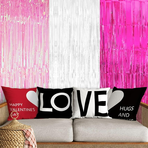 , Love Valentine Pillow Covers 18x18 Inch, Pack of 4 | Xtralarge White and Pink Streamers - 8x3.25 Feet, Pack of 3 | Valentines Pillow Covers | Galentines Party Decor | Valentines Decorations