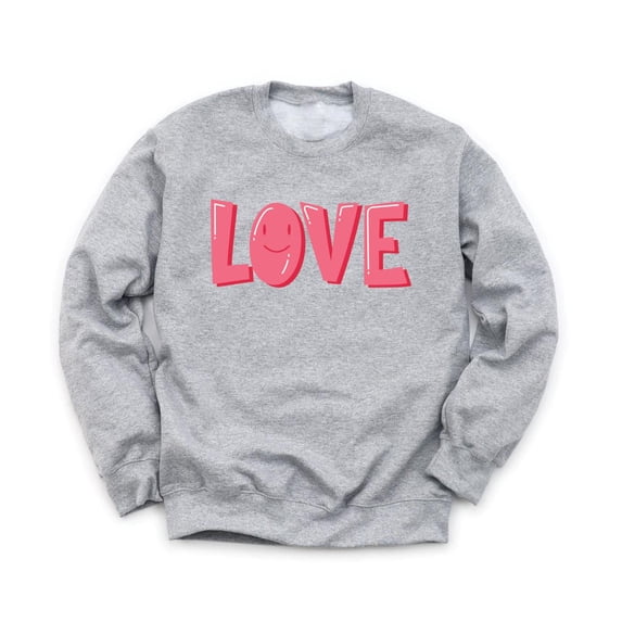 Love Valentine's Day Unisex Gray Sweatshirt Pink Bubble Heart Smiley Design Holiday Sweater