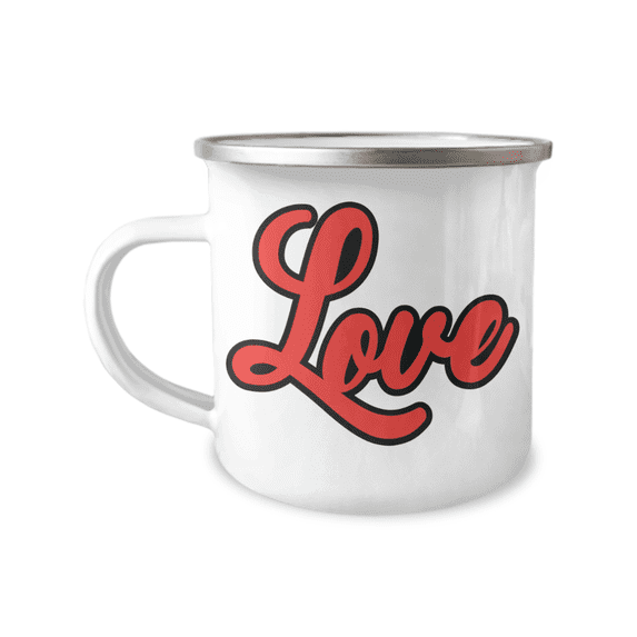 Love, Valentines Day Coffee Mug, Lovers Coffee Mug, Couple Coffee Mug-12 oz Stainless Steel Enamel Finish White Camper Coffee Mug