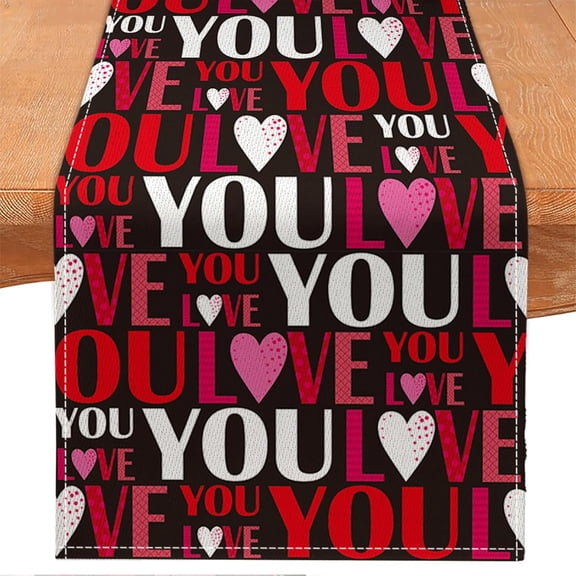 Love Valentines Table Runner,Pink Red Sweet Valentine''s Day Table Runners Anniversary Wedding Kitchen Dining Decoration for Home Party Decor 13x72 Inch (Black Red and Pink, 13x72 Inch)