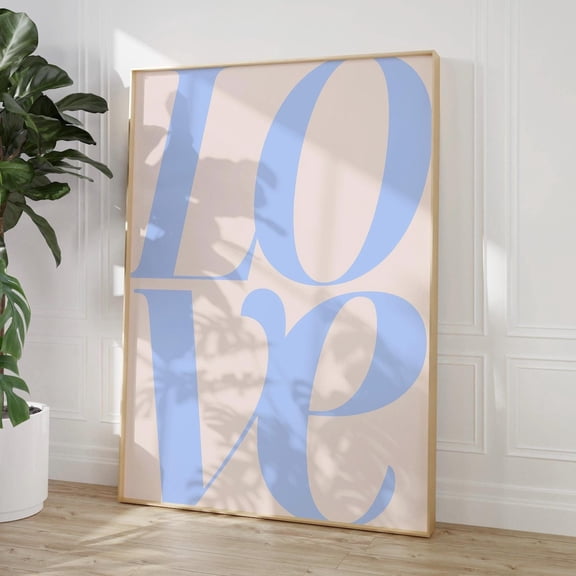 Love Vintage 70s Blue Retro Love Quote Minimalist Typography, Stretched Canvas Size 8x12
