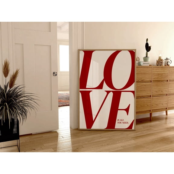 Love Vintage 70s Red Retro Love Quote Minimalist Typography, Unframed Paper Print Size 24x36