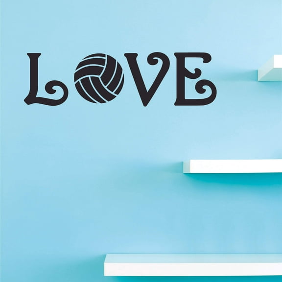 Love Volleyball Vinyl Wall Art Decal for Bedroom or Living Room - 6" x 20" DIY Removable Adhesive Sports Lover Home Sticker Decoration