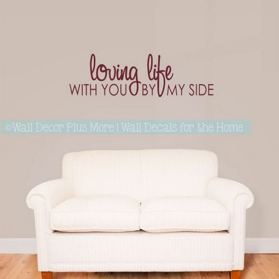 Love Wall Quotes Loving Life By My Side Master Bedroom Decal Stickers Art 36x11-Inch Burgundy