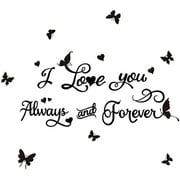 Love Wall Stickers Love You Always and Forever Wall Decals Stickers Butterfly Vinyl Art Quotes Couples Romantic Marriage Inspirational Marry Lettering Positive Signs Sayings Black