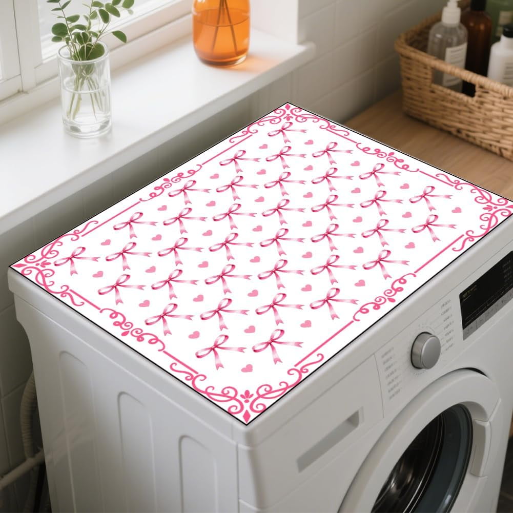Love Washer Dryer Dust Cover 23.6×19.69inch Pink Washing Machine Top Protector Pads Non Slip Washing Machine Top Covers for Laundry