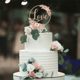 thumbnail image 1 of Love Wedding Cake Topper Wodd Floral Wedding Engagement Cake Decoration, 1 of 7