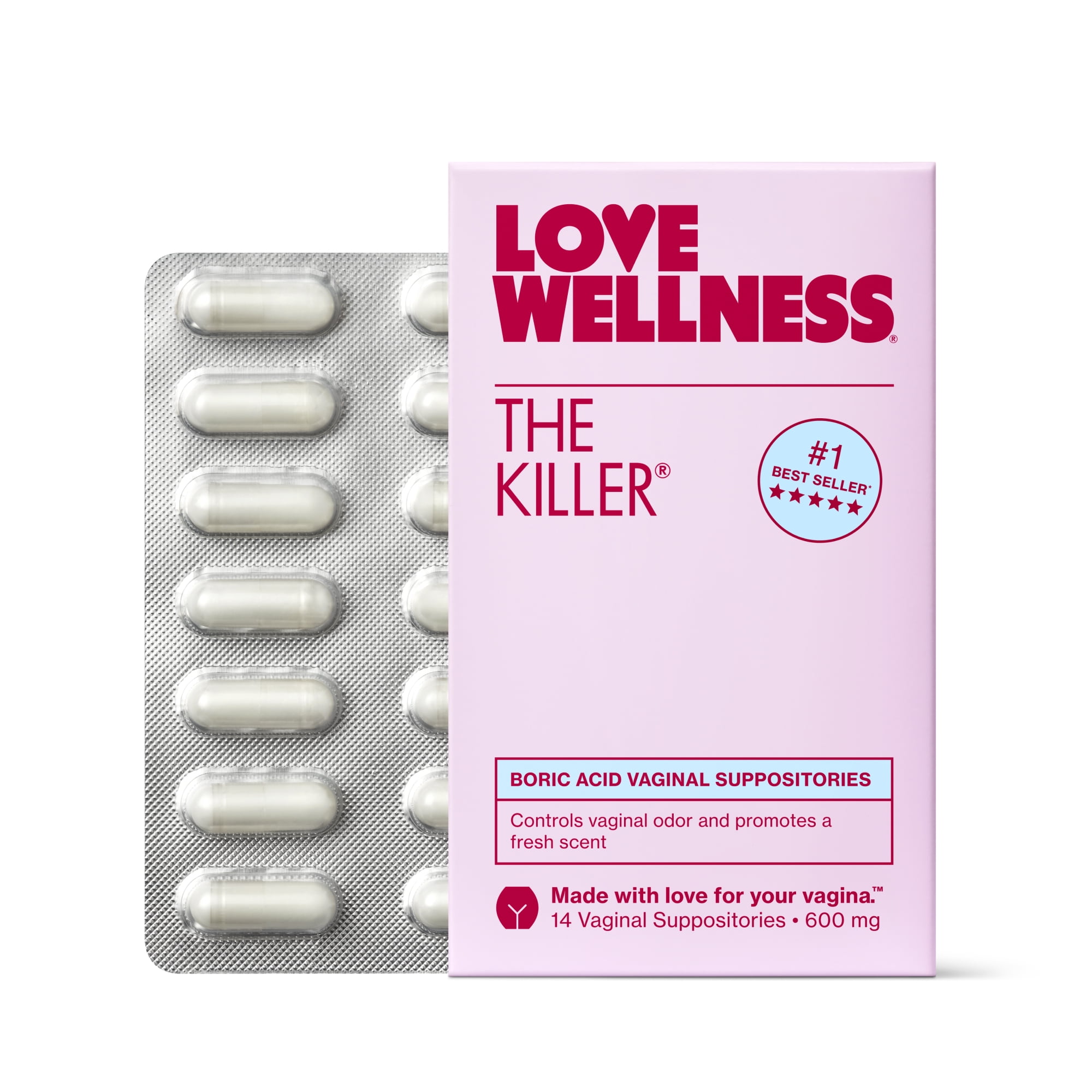 Love Wellness The Killer Boric Acid Suppositories, 14 Count