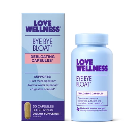 Love Wellness Bye Bye Bloat, Bloating Relief for Women, Debloating Capsules, 60 Count