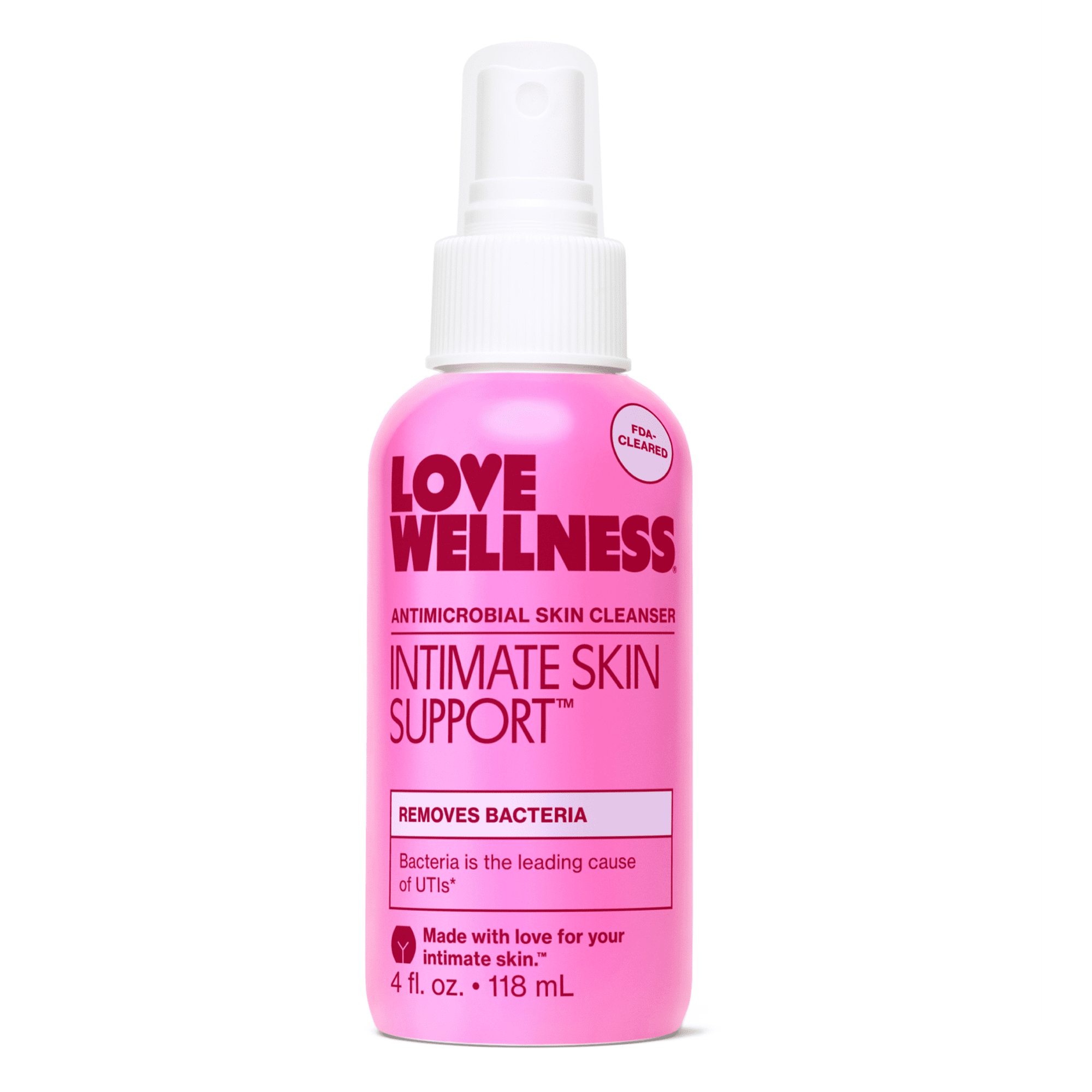 Love Wellness Intimate Skin Support Spray, Antimicrobial Skin Cleanser, 4 oz