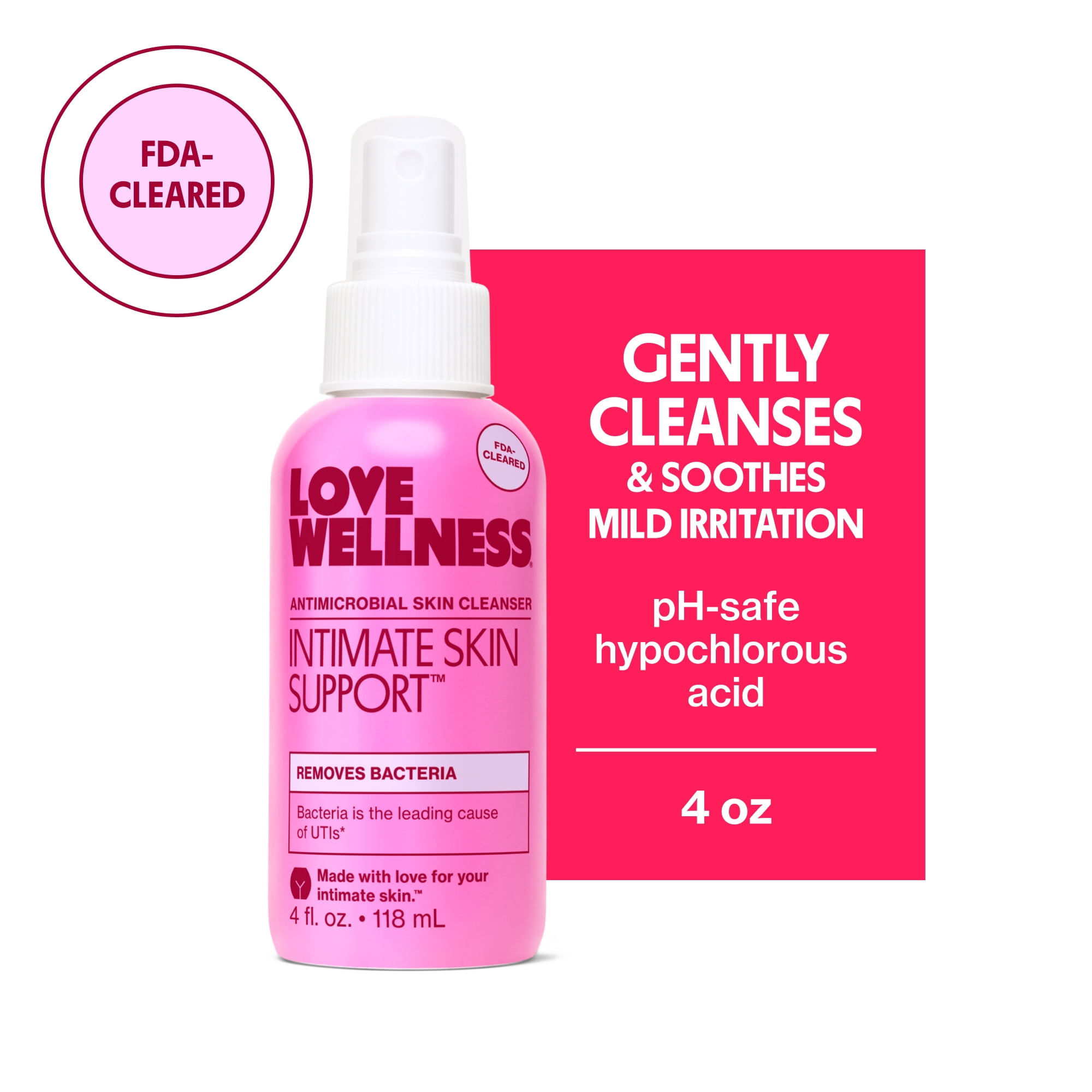 Love Wellness Intimate Skin Support Spray with Antimicrobial Cleanser, 4 Fl Oz