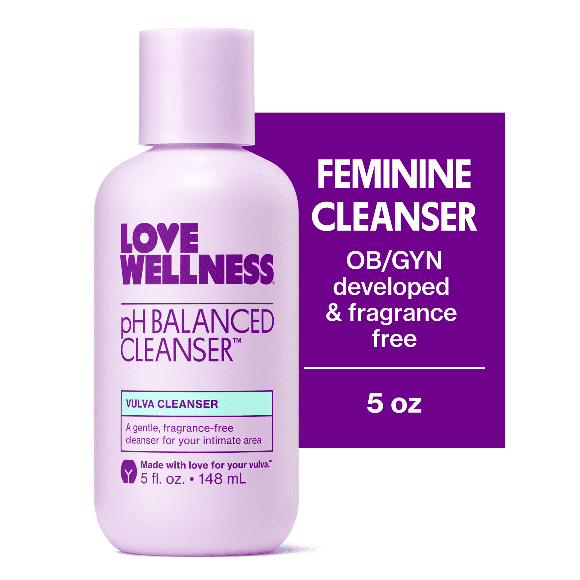 Love Wellness pH Balanced Cleanser Feminine Wash, Balances Vaginal Health & pH Level, Fragrance, Sulfate & Paraben Free, 5 oz