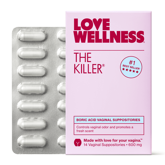 Love Wellness The Killer Boric Acid Vaginal Suppositories, 14 Count, Yeast Infection Treatment
