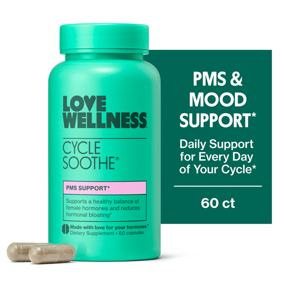 Love Wellness Cycle Soothe, PMS & Mood Support for Women, Hormone Balance & Stress Relief, 60 Count