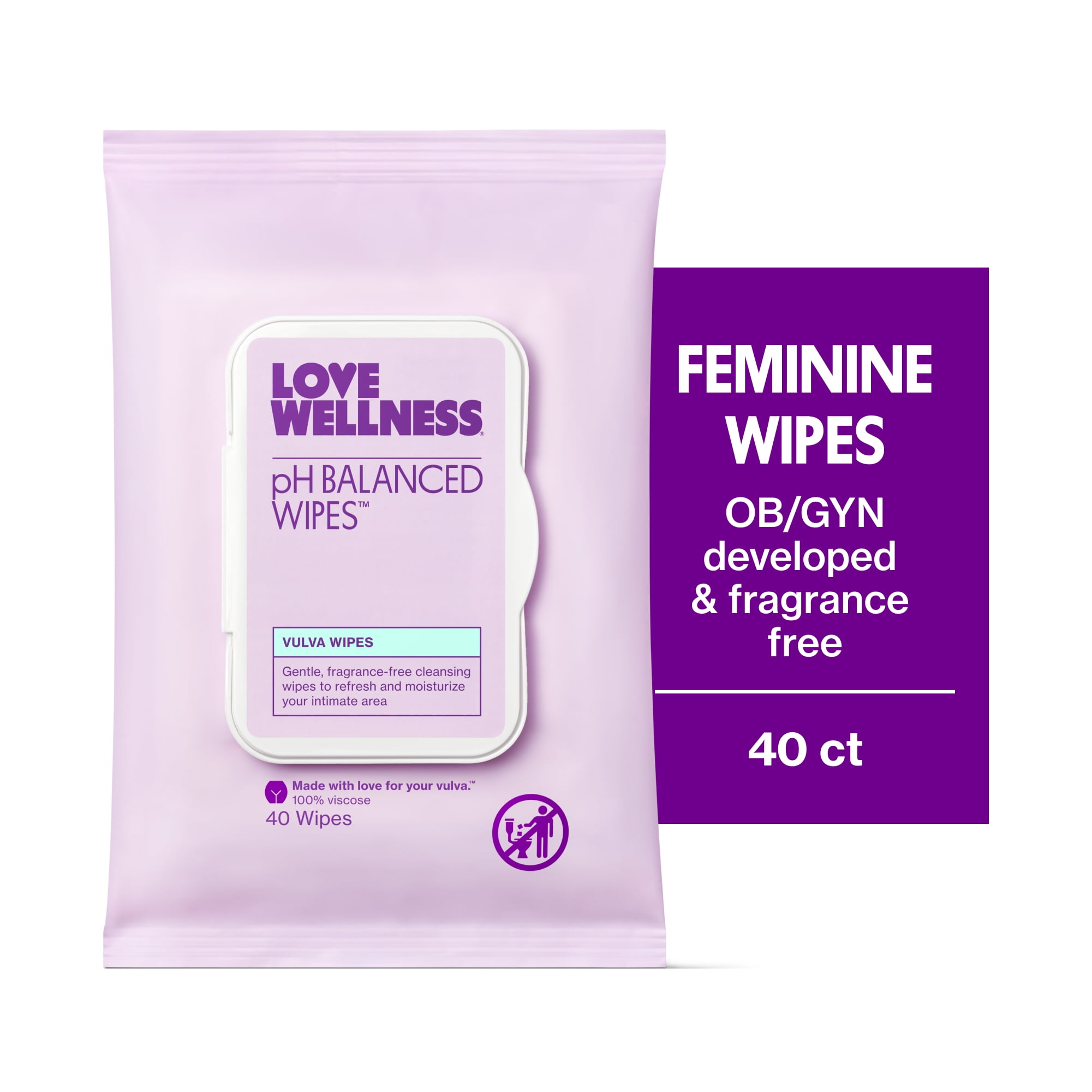 Love Wellness pH Balanced Wipes, Vulva Wipes, 40ct