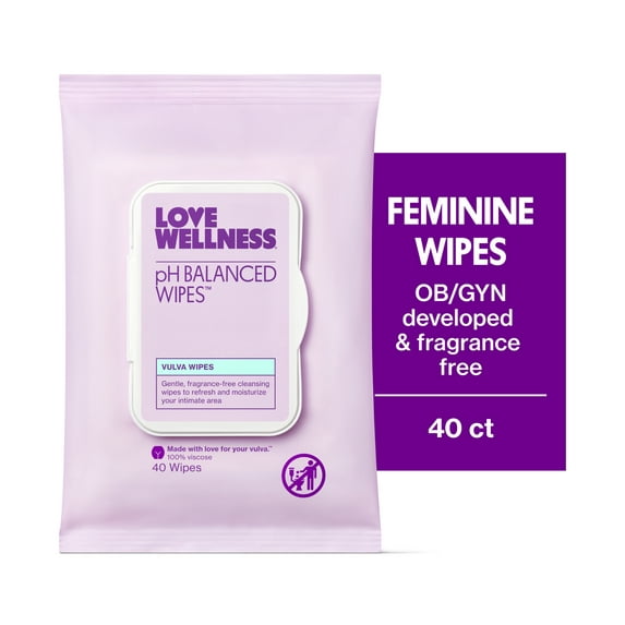 Love Wellness pH Balanced Feminine Wipes, Vulva Wipes, 40 Count