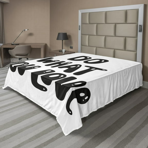 Love What You Do Flat Sheet, Monochrome Lettering Theme with Retro Style Typeface Classic Message, Soft Comfortable Top Sheet Decorative Bedding 1 Piece, 6 Sizes, Black and White, by Ambesonne