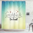 thumbnail image 1 of Love What You Do Shower Curtain, Ombre Background with Hearts and Powerful Wording Abstract Blur Effect, Fabric Bathroom Set with Hooks, 69W X 70L Inches, Multicolor, by Ambesonne, 1 of 3