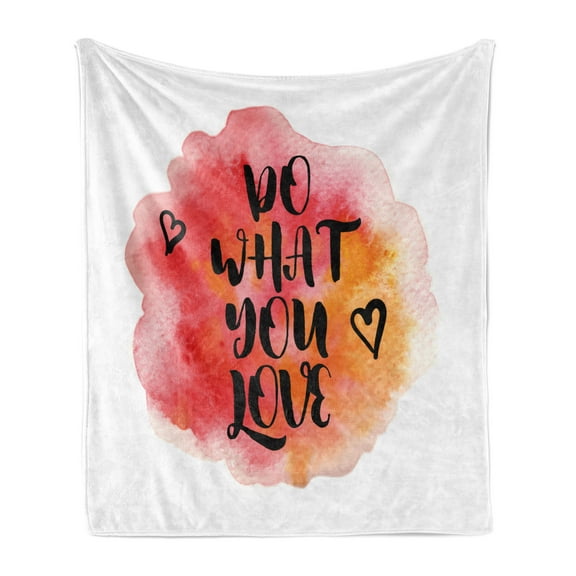 Love What You Do Soft Flannel Fleece Throw Blanket, Aquarelle Color Drop Background in Warm Toned Hearts, Cozy Plush for Indoor and Outdoor Use, 70" x 90", Vermilion Pale Orange, by Ambesonne
