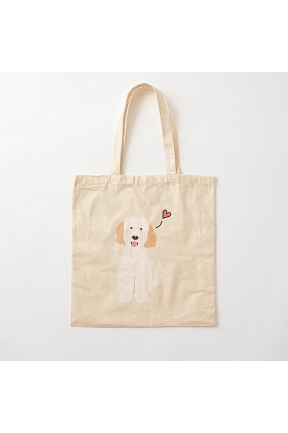 Love White Cream Goldendoodle Dog Style 002 Canvas Tote Bags, Reusable Shopping Bag