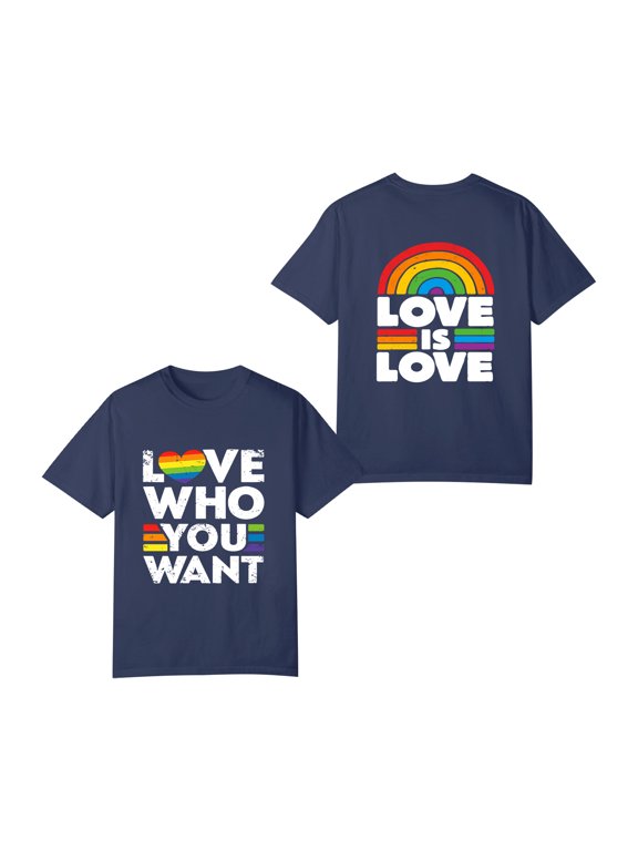 Love Who You Want Gay Pride LGB Men's Women's Rainbow Double Sided T-Shirt, OdeJous Love is Love Pride Navy T-Shirt S
