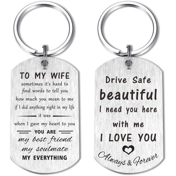 Love Wife Gifts, Drive Safe I Love You Keychain for Mothers Day Anniversary Valentines Christmas
