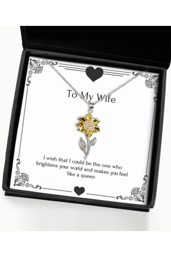 Love Wife Gifts, I Wish That I Could be The one who brightens Your World and, Fun Holiday Sunflower Pendant Necklace from Wife, Gift Ideas for Wife, Wife Gift Guide, Best Gifts for Wife