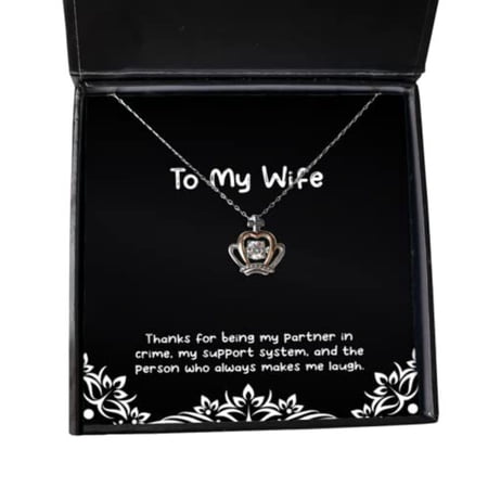 Love Wife Gifts, Thanks for Being My Partner in Crime, My Support, Sarcastic Crown Pendant Necklace for Wife from Husband, Funny Wife Gift, Gag Gift for Wife, Funny Birthday Gift for Wife, Funny