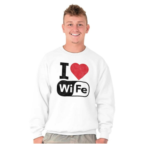 Love Wife Wi-Fi Funny Husband Married Men's Big & Tall Crewneck Sweatshirt Brisco Brands 3X