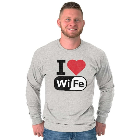 Love Wife Wi-Fi Funny Husband Married Men's Big & Tall Long Sleeve Graphic Tee Brisco Brands 2X