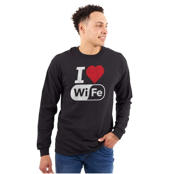 Love Wife Wi-Fi Funny Husband Married Men's Long Sleeve Tee T Shirt Brisco Brands S
