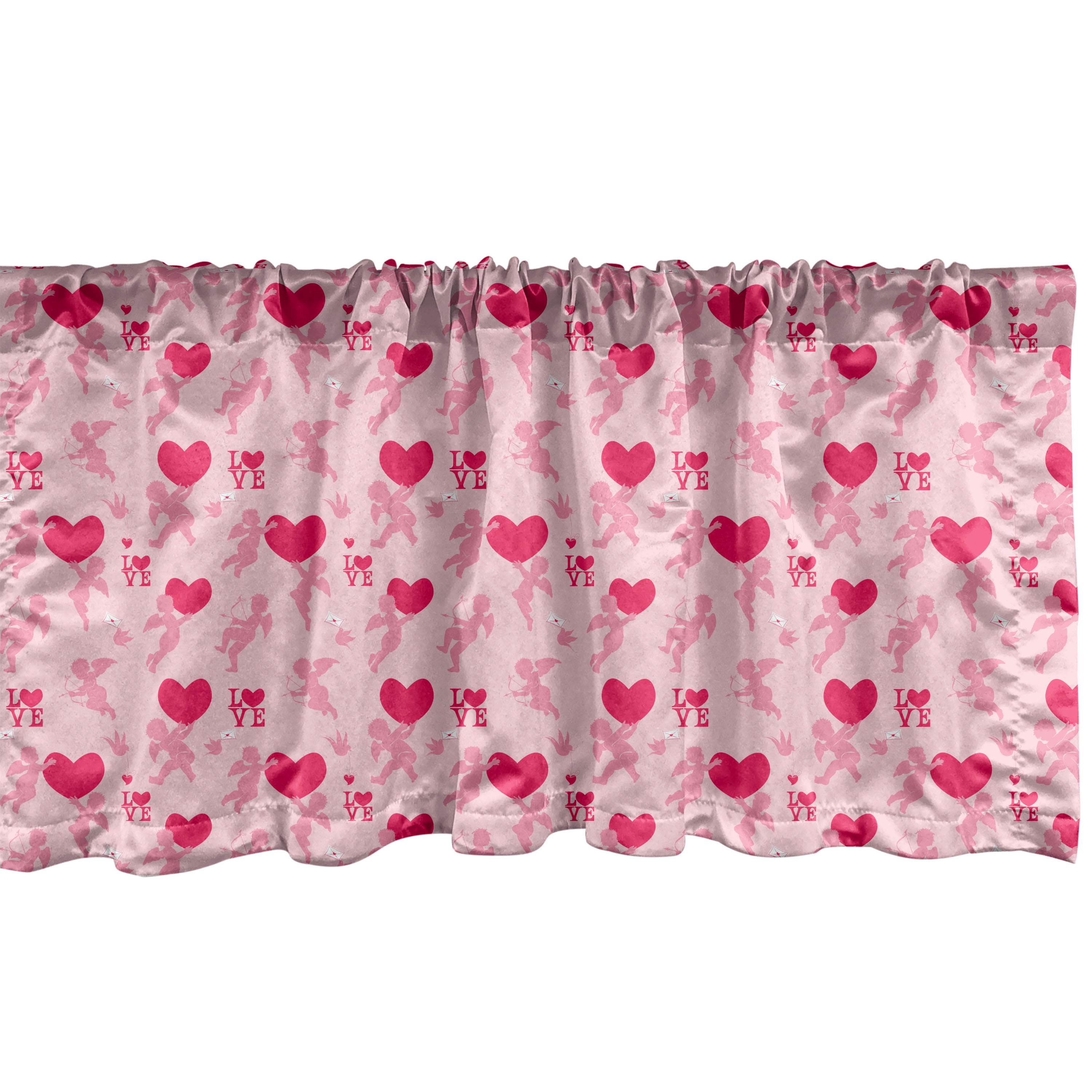 Love Window Valance Pack of 2, Pattern with Silhouettes of Angel Heart