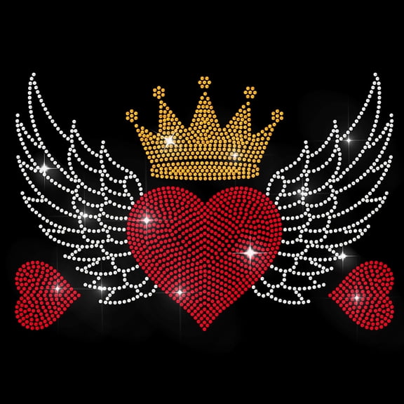 Love Wings Rhinestone Iron on Hotfix Heat Transfer Decal Golden Hot Fix Rhinestone Applique Valentine's Day Bling Clothing Repair Patch for T-Shirts