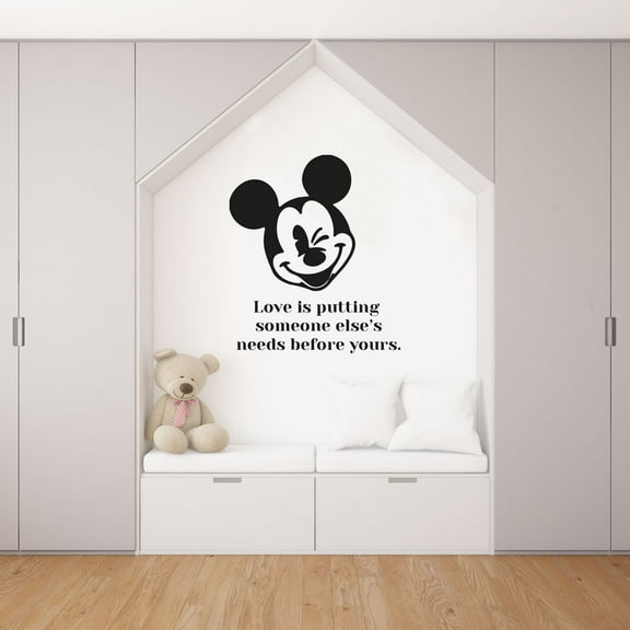 Love Wink Mickey Mouse Quote Disney Cartoon Quotes Wall Sticker Art Decal for Girls Boys Room Bedroom Nursery Kindergarten House Fun Home Decor Stickers Wall Art Vinyl Decoration Size (40x35 inch)