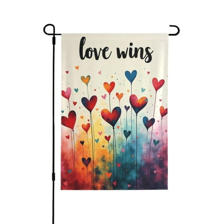 Love Wins Garden Flag 12X18 Double Sided Burlap, Small Pride Rainbow Lgbt Gay Lesbian Love Heart Garden Yard Flags Sign Banner For Pride Month Porch Outdoor Decor (Only Flag)